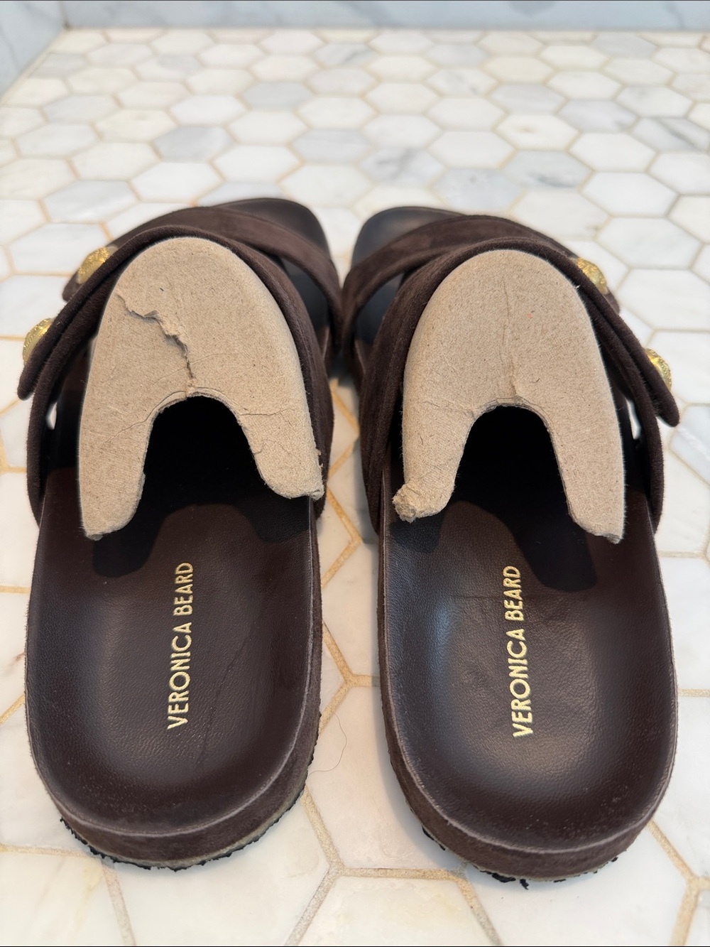 Veronica Beard Percey Dark Brown Suede Leather Slide Sandal Size 10 - Picture 6 of 12